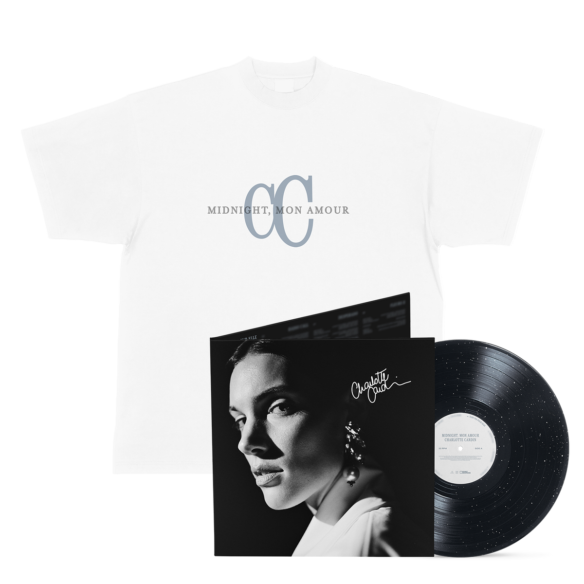 Vinyle « Midnight, mon amour » Édition exclusive Midnight Sky, signé + T-shirt blanc