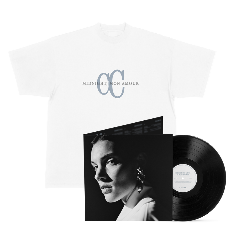 “Midnight, mon amour” Vinyl + White T-Shirt