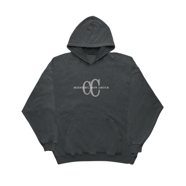 Black Washed Embroidered Hoodie